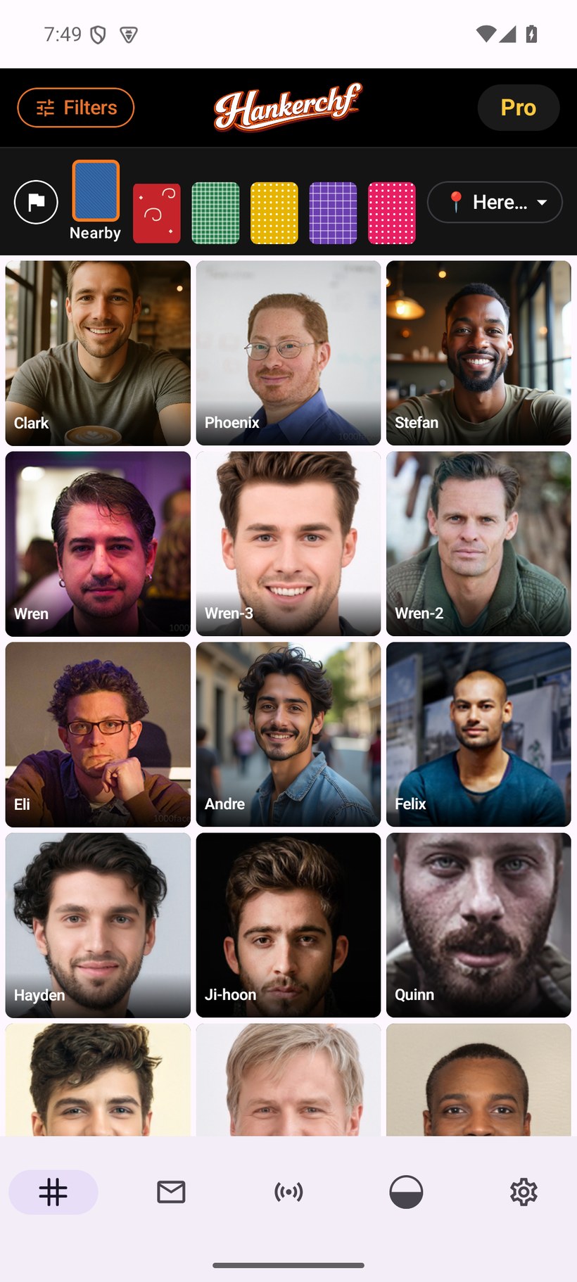 The hankerchf app showing a grid of nearby people